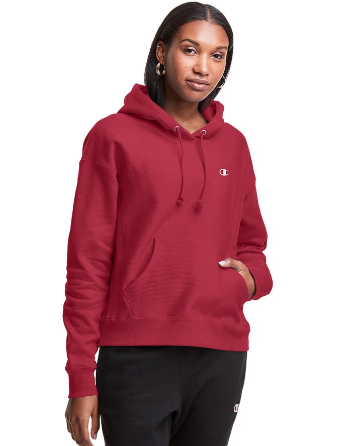 Champion Hoodie Dames - DonkerRood - Reverse Weave C Logo ( 705829-BDF )